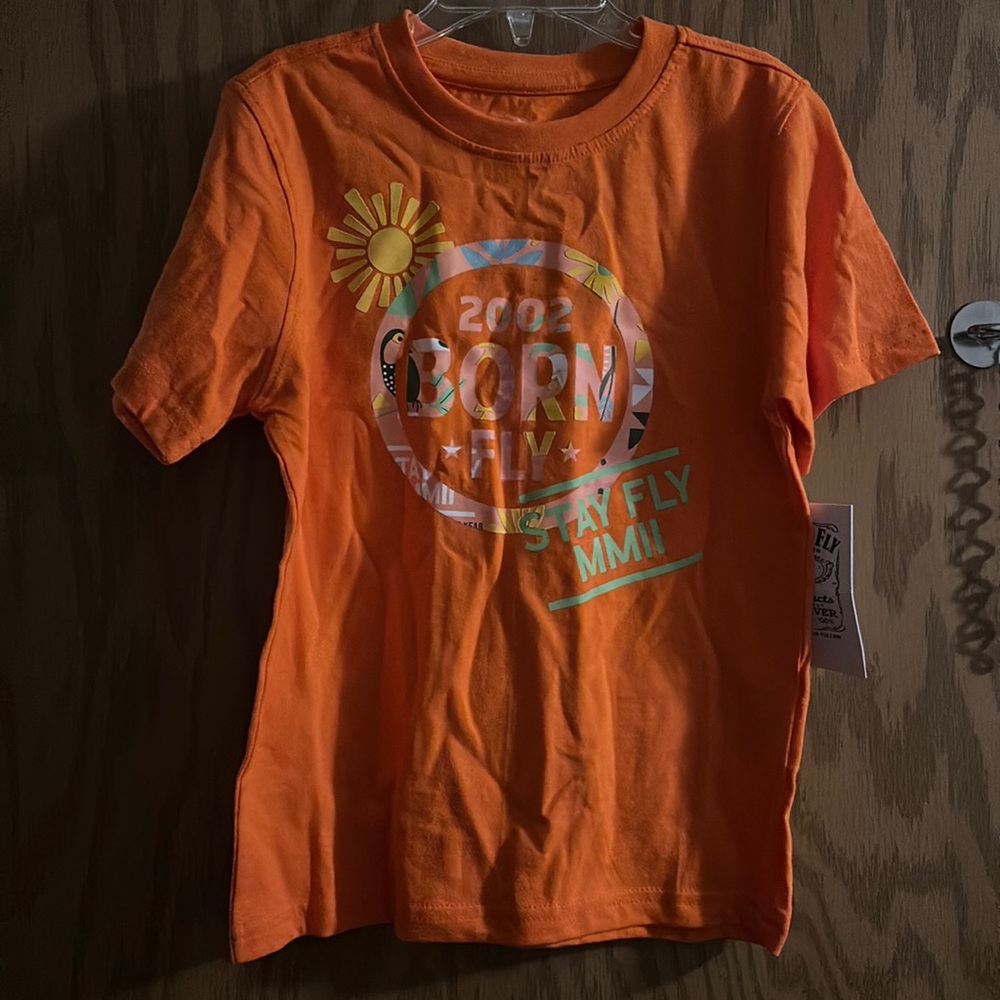 BORN FLY GRAPHIC TEE: ORANGE: NEW WITH TAGS: SIZE LARGE (6)